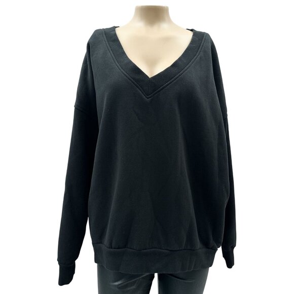 GAP V-Neck Oversized Long Sleeve Pullover Sweatshirt Comfy Black Women's M - Picture 1 of 10